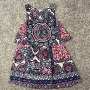 Charlotte Russe Strapless Boho Paisley Mandala Sm Romper Bright Colors Red Blue
